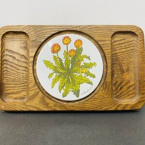 Vintage Goodwood Cheese Tray Floral Design Wood 70s Retro